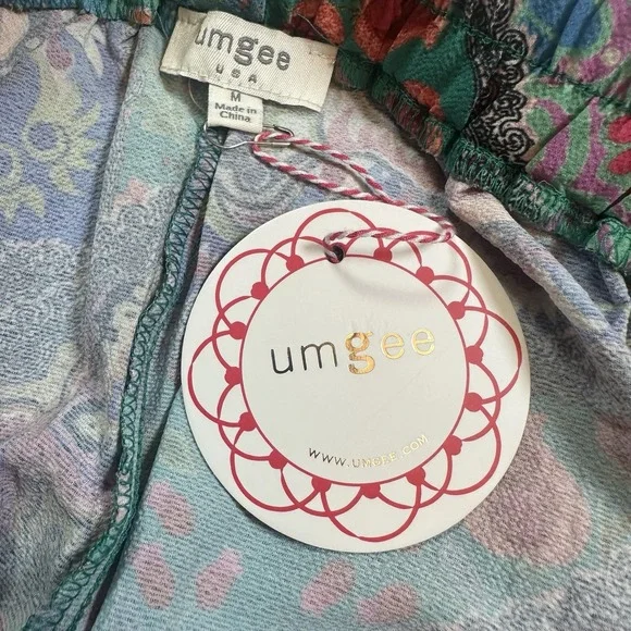 Umgee Patchwork Wide Legs Ruffle Hem Boho Festival Hippie Women's Pants Size M - Picture 11 of 12